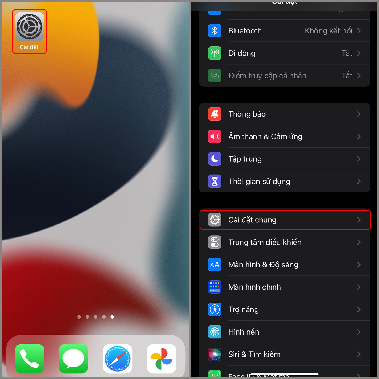 Bước 1: Vào Cài đặt => Cài đặt chung.